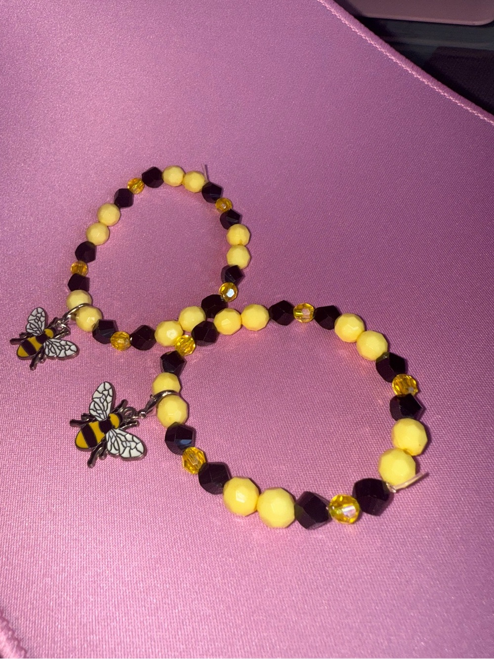 Yellow and Black Bee Charm Beaded Bracelet Set